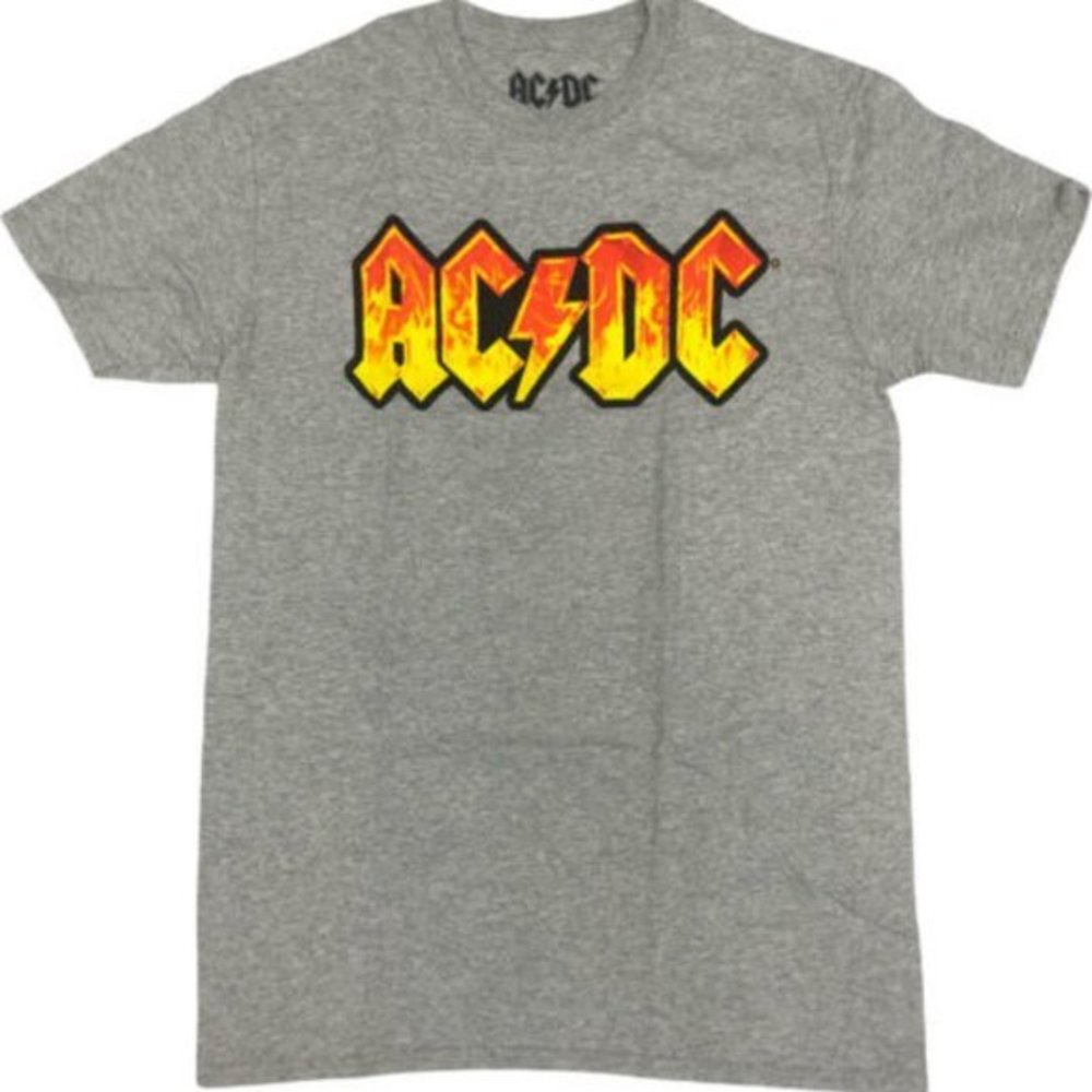 Men's ACDC Flames Graphic Print Gray Short Sleeves T-shirt Size Medium
